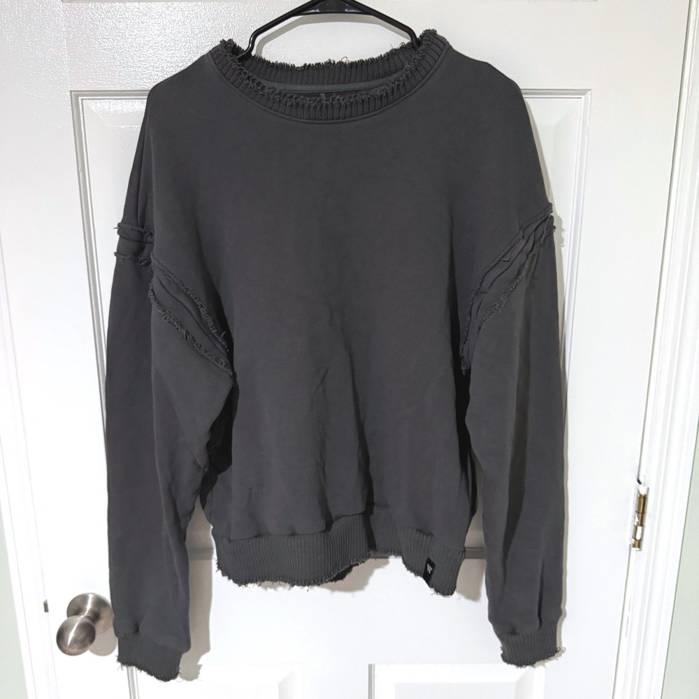 Wear It To Heart Charcoal Grey Distressed Raw Edge Cotton Sweatshirt Medium